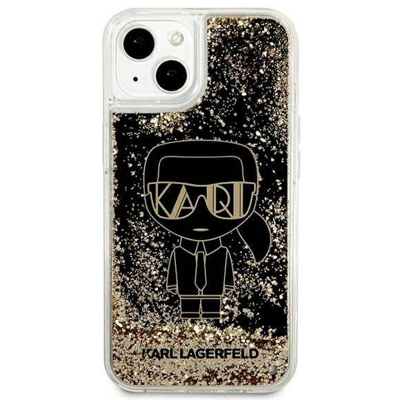 KARL LAGERFELD IPHONE 13 MINI LIQUID GLITTER IN GOLD & BLACK LOGO CASE | NWT - Picture 3 of 3